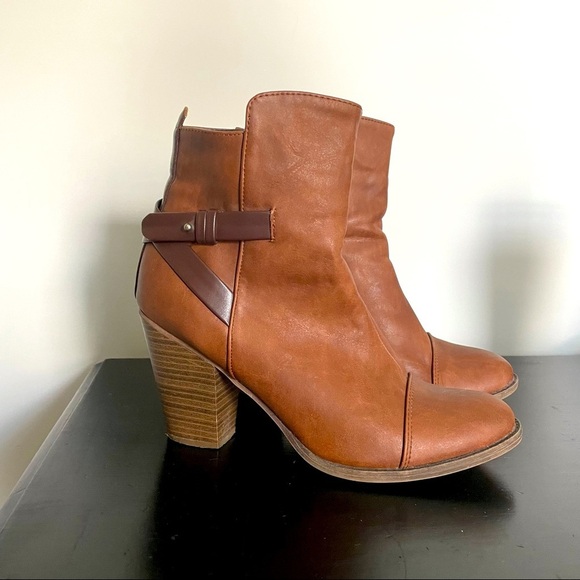 Breckelles Shoes - Breckelles Cognac Heeled Booties